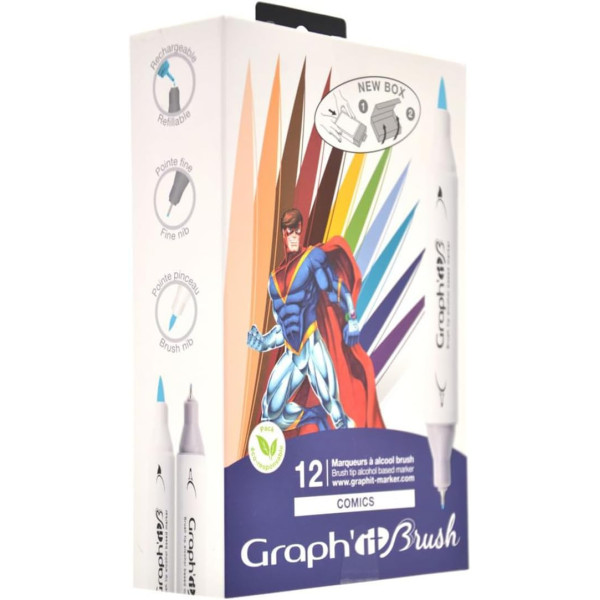 Marqueurs - Feutres à alcool - Double pointe extra fine - Graph'it Brush - 12 couleurs