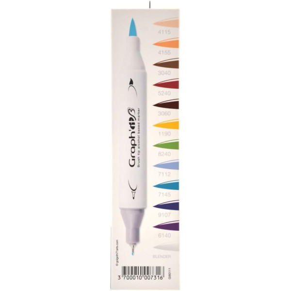 Marqueurs - Feutres à alcool - Double pointe extra fine - Graph'it Brush - 12 couleurs
