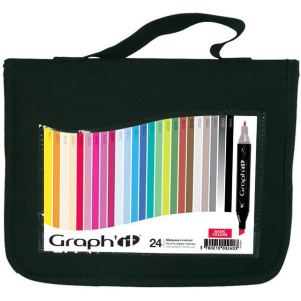 Marqueurs - Feutres à alcool - Double pointe - Graph'it - Trousse de 24 couleurs