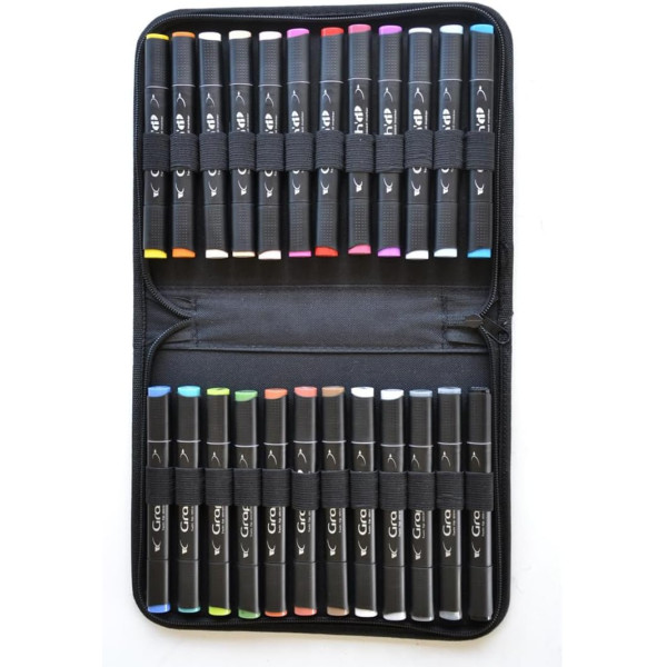 Marqueurs - Feutres à alcool - Double pointe - Graph'it - Trousse de 24 couleurs