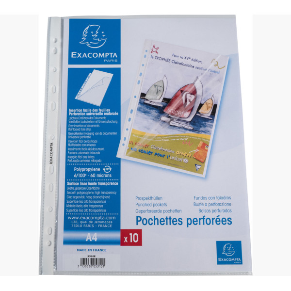 100 pochettes perforées ouverture facile haut et côté A4 Exacompta