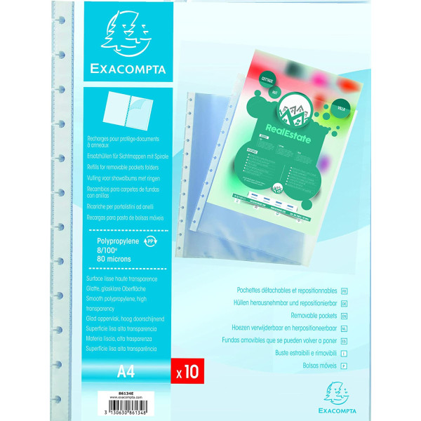 20 pochettes pour protège-documents à anneaux recharge A4 Exacompta