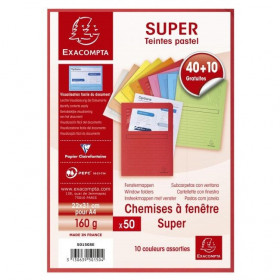 50 chemises à fenêtre 22x31 cm document A4 160g couleurs assorties Exacompta