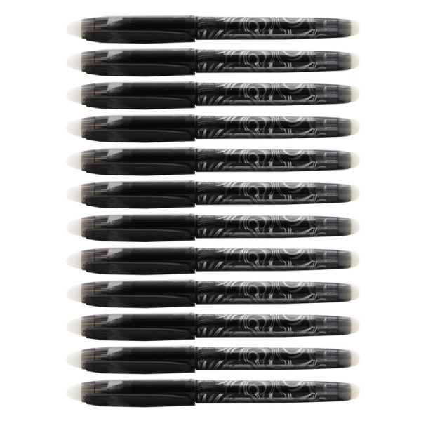 Boîte 12 stylos encre gel effaçable R-Pen noir pointe moyenne 0.7mm