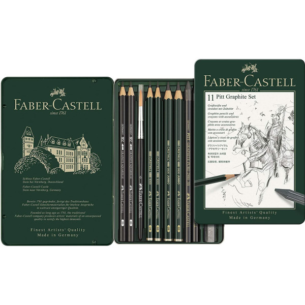 Boîte métal 11 crayons graphite Pitt Graphite Faber Castell