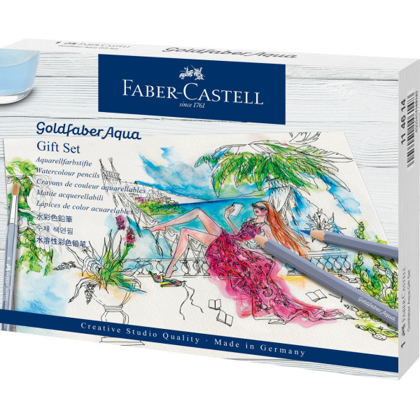 12 crayons de couleur aquarelle Faber-Castell Goldfaber avec accessoires