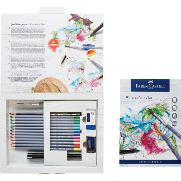 12 crayons de couleur aquarelle Faber-Castell Goldfaber avec accessoires