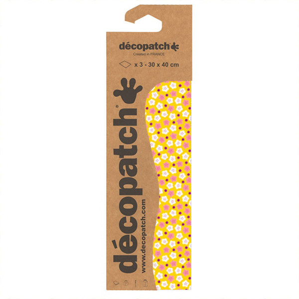 3 feuilles de papier Décopatch 30 x 40 cm motif fleurs fond jaune