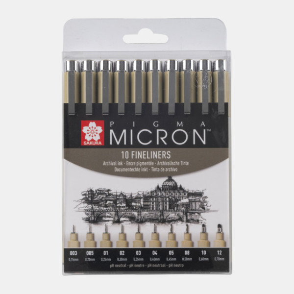 Feutres - Noir - Assortiment 10 pointes - Sakura - Pigma Micron - Dessin - Illustration