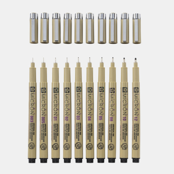 Feutres - Noir - Assortiment 10 pointes - Sakura - Pigma Micron - Dessin - Illustration
