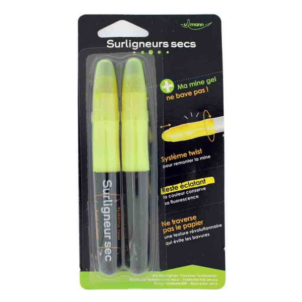 2 surligneurs secs - Jaune fluo - Mine Gel - By Ulmann