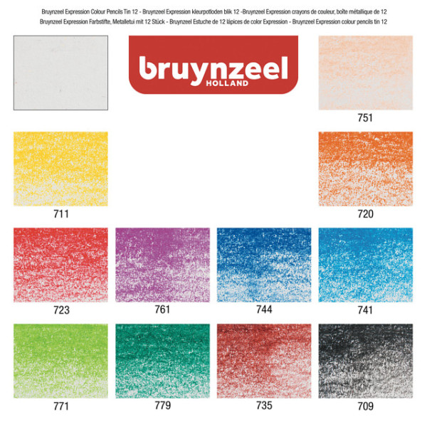 Crayons de couleur - 12 teintes basiques - Mine épaisse - Boite métal - Bruynzeel