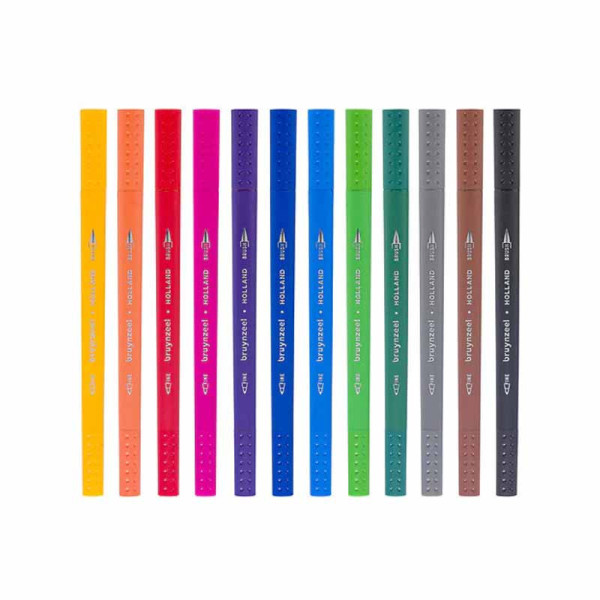 Feutres - Deux pointes - Fine et pinceau - 12 teintes - Coloriage, dessin - Bruynzeel