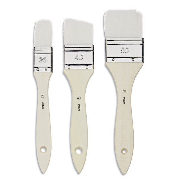 photo - Spalters - Pinceaux plats - 3 formes et tailles - Gesso - Vernis - Fibres nylon blanc - Pébéo