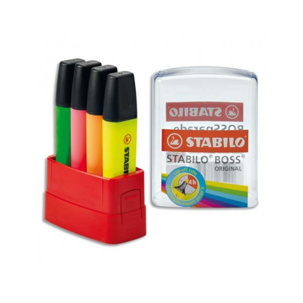 BOSSparade de 4 surligneurs STABILO BOSS ORIGINAL - assortiment fluo