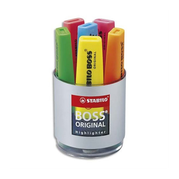 Pot à crayons 6 surligneurs Stabilo Boss Original assortiment fluo