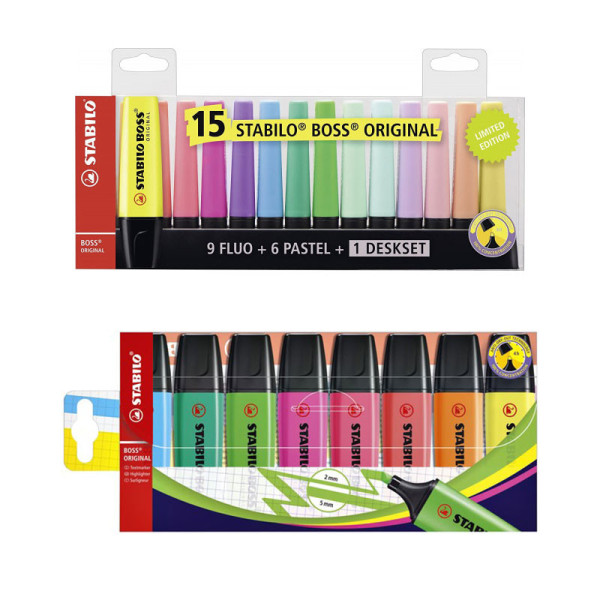 photo-Coffret 15 + 8 surligneurs - STABILO BOSS ORIGINAL - Fluo et pastel