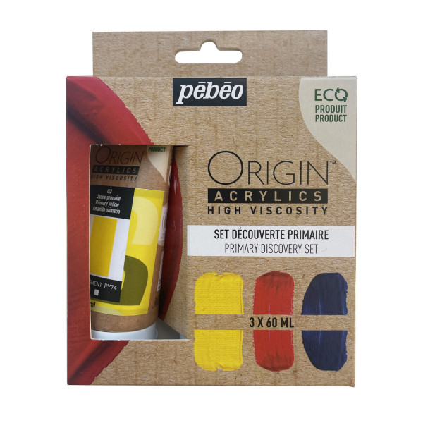 photo - Peinture acrylique - Coffret 3 couleurs - Tubes 60ml - Haute viscosité - Pébéo - Origin acrylics