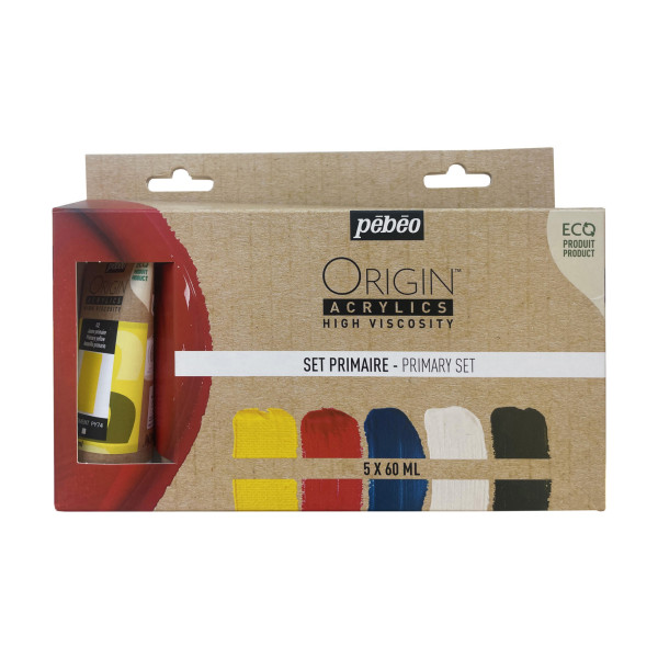 photo - Peinture acrylique - Coffret 5 couleurs - Tubes 60ml - Haute viscosité - Pébéo - Origin acrylics