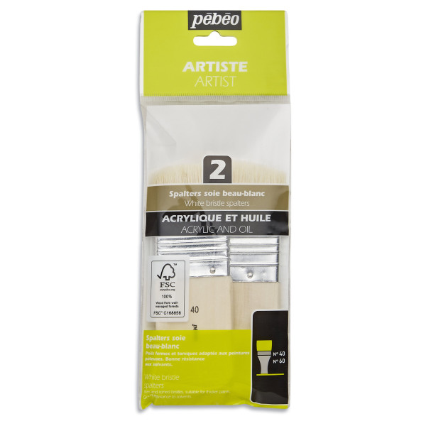 photo - Spalters - Pinceaux - Plat - Extra-court - Acrylique - Huile - Soie beau-blanc - Pébéo