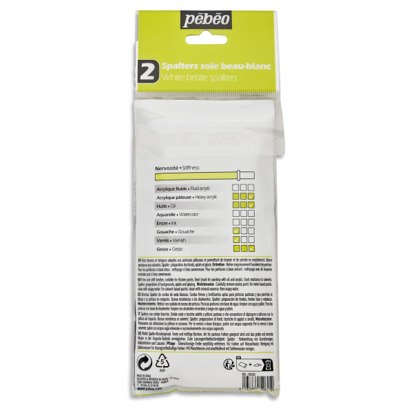 Spalters - Pinceaux - Plat - Extra-court - Acrylique - Huile - Soie beau-blanc - Pébéo