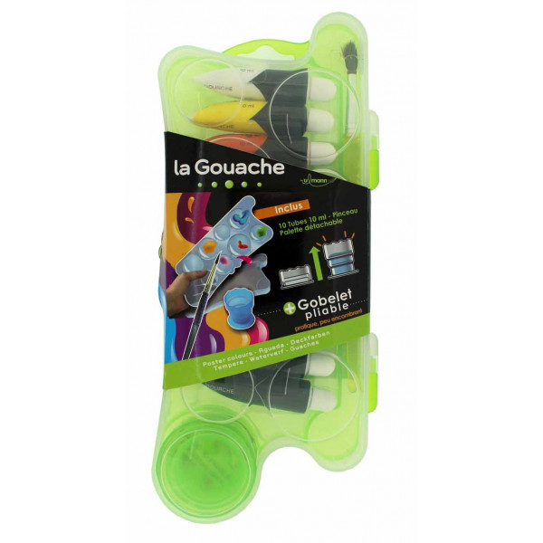 photo-Gouache - Scolaire - Enfant - 10 tubes + 1 pinceau - Palette et gobelet - Ulmann