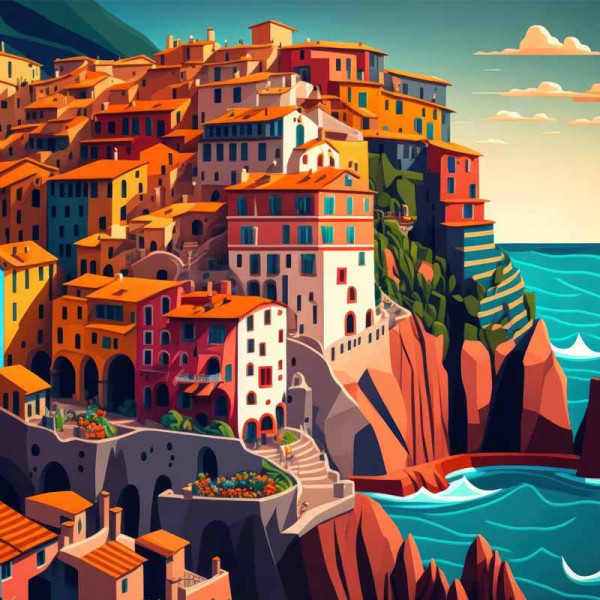 Peinture au numéro - Adulte/Enfant - Modèle Cinqueterre - 30x40cm - Toile + peinture + pinceaux