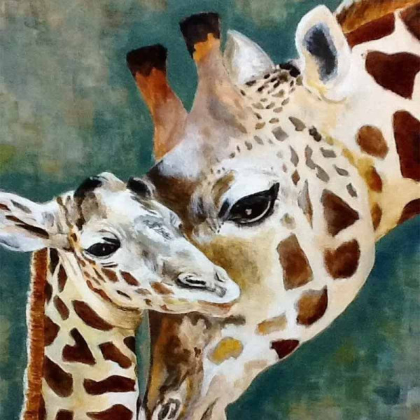 Peinture au numéro - Adulte/Enfant - Modèle girafes - 30x40cm - Toile + peinture + pinceaux