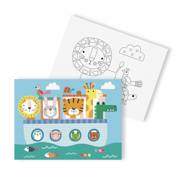 Peinture au numéro - Enfant - Animaux en bateau - 2 toiles + peinture + pinceaux