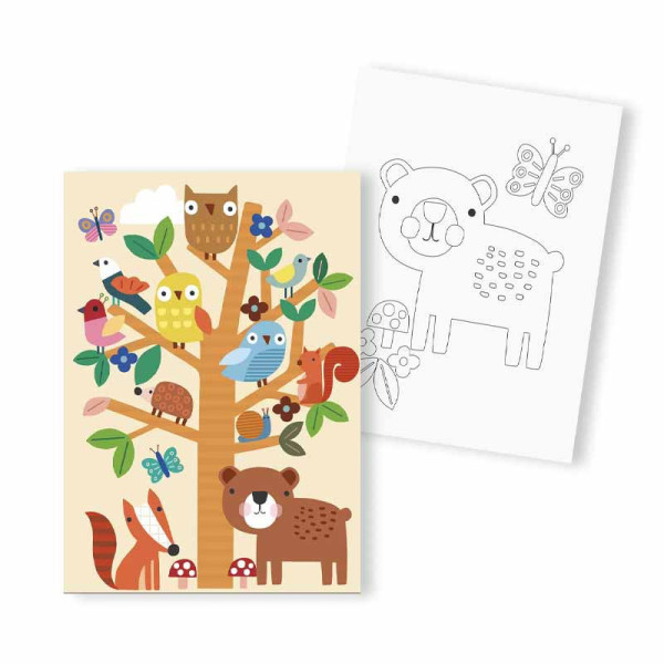 Peinture au numéro - Enfant - Animaux de la forêt - 2 toiles + peinture + pinceaux