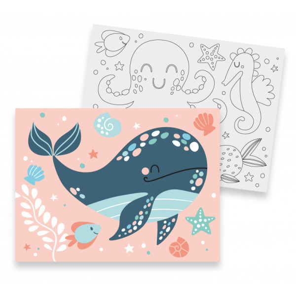 Peinture au numéro - Enfant - Animaux de l'océan - 2 toiles + peinture + pinceaux