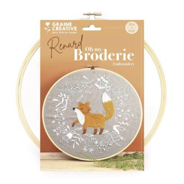 photo - Kit broderie - Modèle renard - Cercle + toile + fils + aiguille - Loisirs créatifs