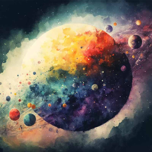 photo - Peinture au numéro - Adulte/Enfant - Modèle planètes - 50x40cm - Toile + peinture + pinceaux