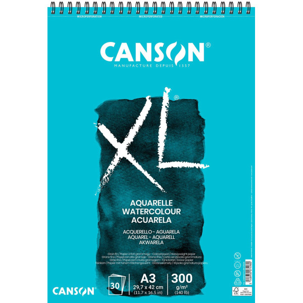 Bloc - Aquarelle - A3 - 30 feuilles - 300g - Spirales - Canson XL - Beaux-arts
