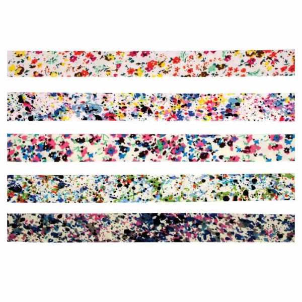 Biais en coton - Finition pour couture - 1cm x 1m - Fleurs multicolores - 5 pièces - Couture