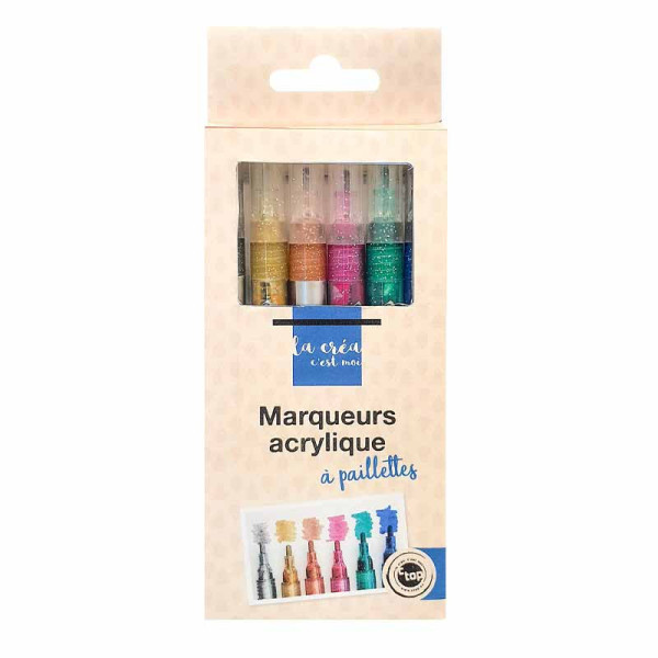 Marqueurs - Peinture acrylique - Paillettes - 6 couleurs - Dessin, coloriage - CTOP