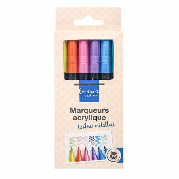Marqueurs - Peinture acrylique - Paillettes - Contour - 6 couleurs - Dessin, coloriage - CTOP