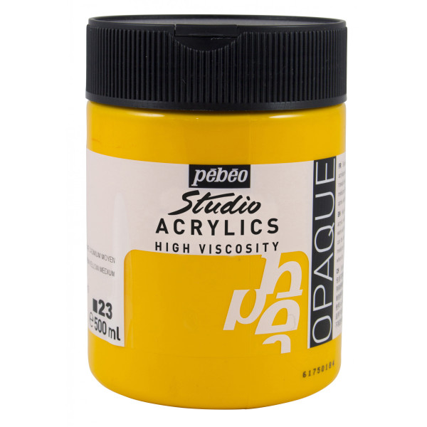 photo - Peinture acrylique - Jaune cadmium moyen - 23 - Pébéo Studio - Pot de 500ml