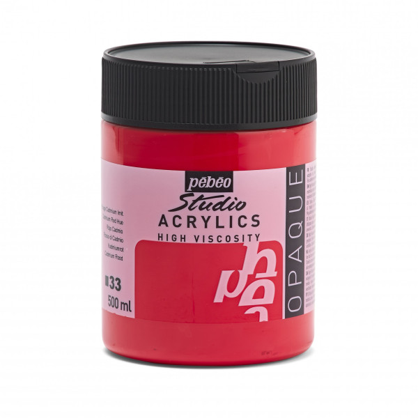 photo - Peinture acrylique - Rouge cadmium - 33 - Pébéo Studio - Pot de 500ml