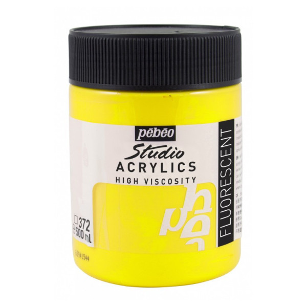 photo - Peinture acrylique - Jaune fluorescent - 372 - Pébéo Studio - Pot de 500ml