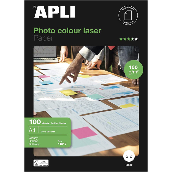 Papier Impression Laser A4 - 160G Brillant - 100 Feuilles - Apli | Artmania