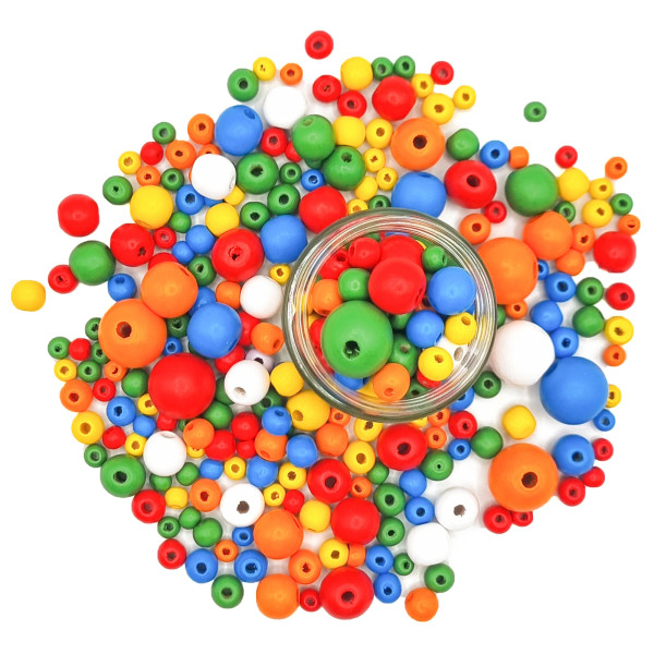photo - Perles - Rondes - Bois - Assortiment couleurs et tailles - 385 pièces - Bijoux