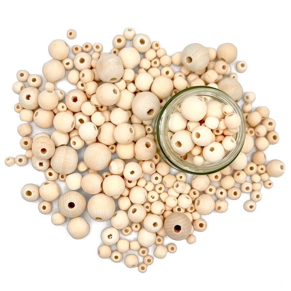 photo - Perles - Rondes - Bois naturel - Assortiment tailles - 385 pièces - Bijoux