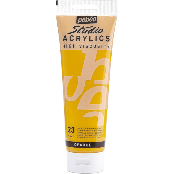 photo - Peinture acrylique - Jaune cadmium moyen - 23 - Pébéo Studio - Tube de 250 ml
