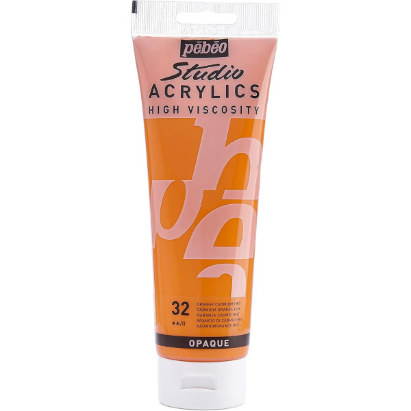 photo - Peinture acrylique - Orange cadmium - 32 - Pébéo Studio - Tube de 250 ml