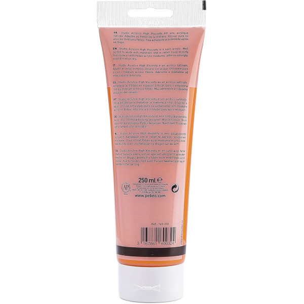 Peinture acrylique - Orange cadmium - 32 - Pébéo Studio - Tube de 250 ml