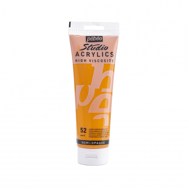 photo - Peinture acrylique - Jaune cadmium foncé - 52 - Pébéo Studio - Tube de 250 ml