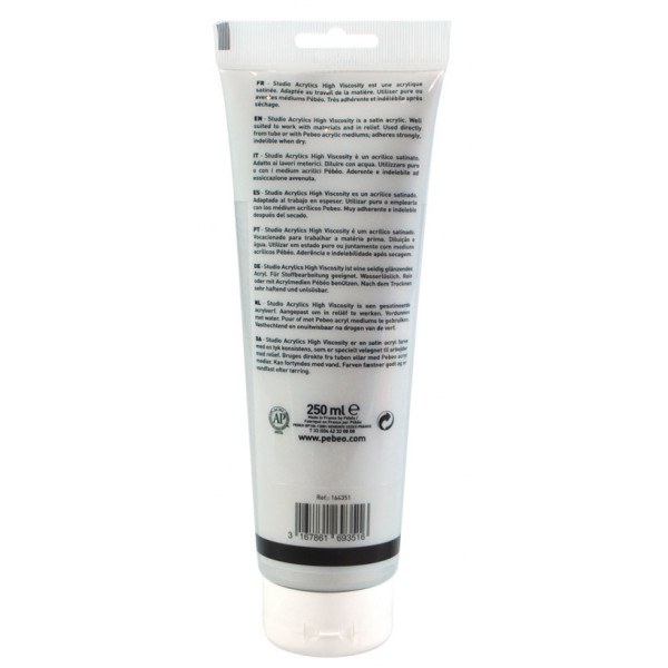 Peinture acrylique - Argent - 351 - Pébéo Studio - Tube de 250 ml