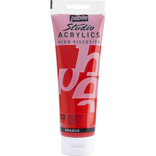 photo - Peinture acrylique - Rouge cadmium - 33 - Pébéo Studio - Tube de 250 ml