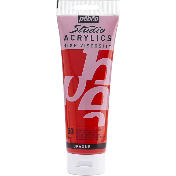 photo - Peinture acrylique - Rouge cadmium foncé - 53 - Pébéo Studio - Tube de 250 ml